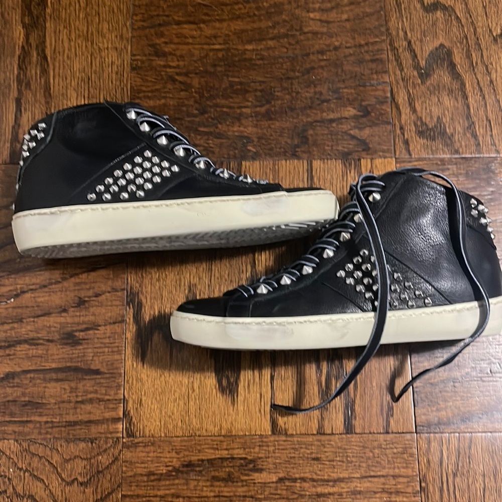 Brand New Black Leather Crown High Tops
